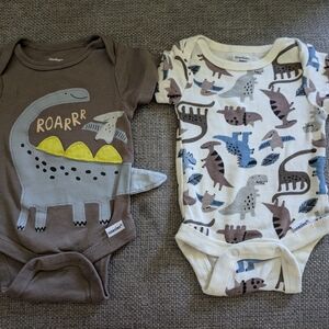 Gerber Dino Roar Bodysuits - Brown and Cream